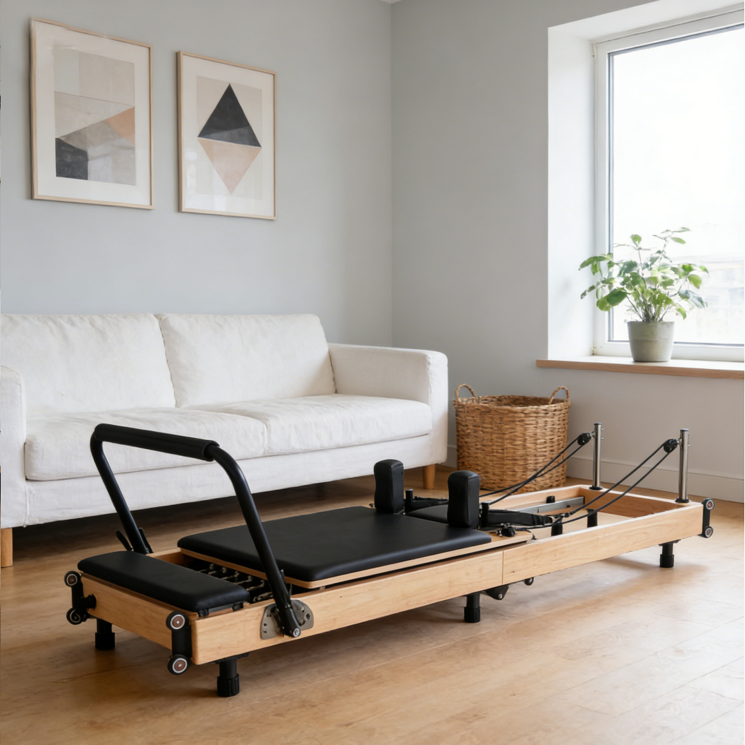 Pilates & Yoga Wohlfühlen Forchheim - Space-Saving Foldable Oak Pilates Reformer with